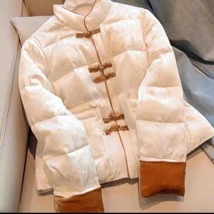 【春风江南3】国风盘扣撞色百搭宽松长袖加棉外套女冬季温柔加厚