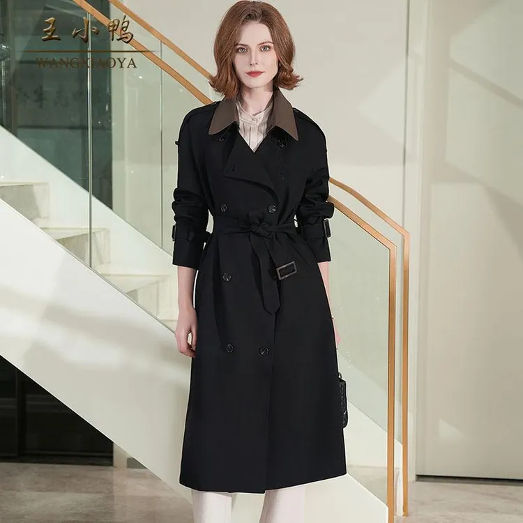 王小鸭风衣女品牌春季新款双排扣大码长款高级感英伦风法式外套