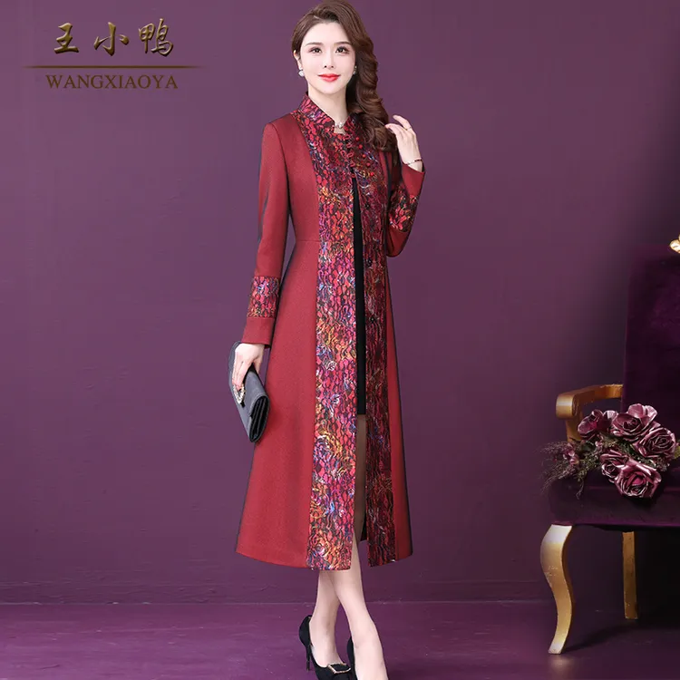 王小鸭W-XY-981918Y连衣裙女新款长袖蕾丝刺绣修身别致优雅A字裙