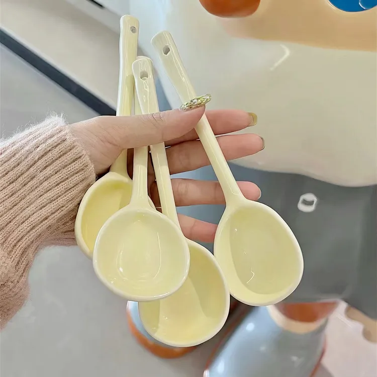 【6只装】奶fufu陶瓷勺长柄可爱高颜值家用吃饭喝汤小汤勺汤匙调羹