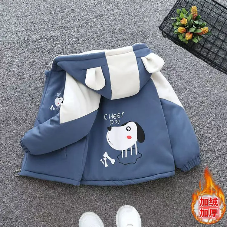 儿童秋冬加绒外套加厚洋气宝宝小童春秋装韩版卡通帅气洋气时髦