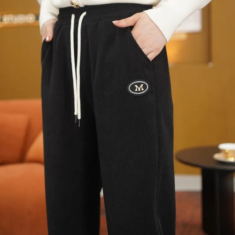 秋冬奥利绒保暖卫裤时尚百搭加厚休闲宽松加绒加厚外穿哈伦裤针织