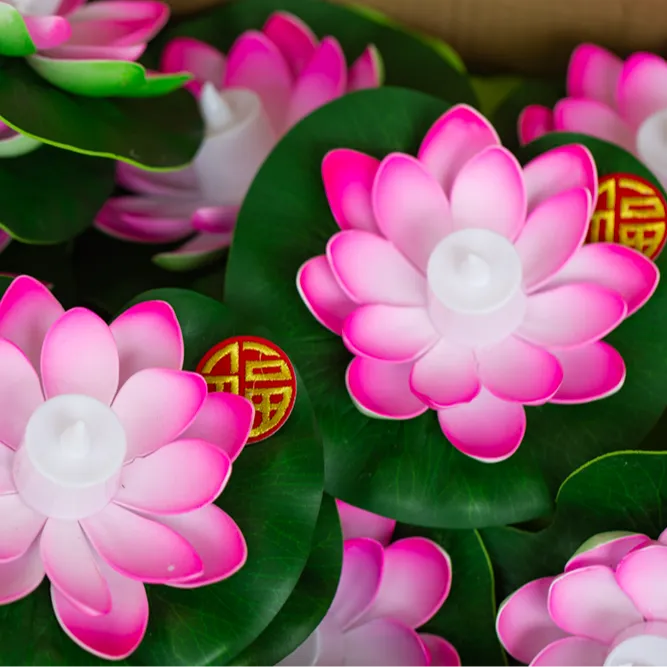 中秋荷灯荷叶带福款荷花灯许愿灯河灯含电池可长亮二十小时