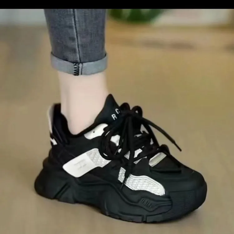 欧洲松糕厚底老爹鞋女2023增高新款复古色系休闲运动鞋