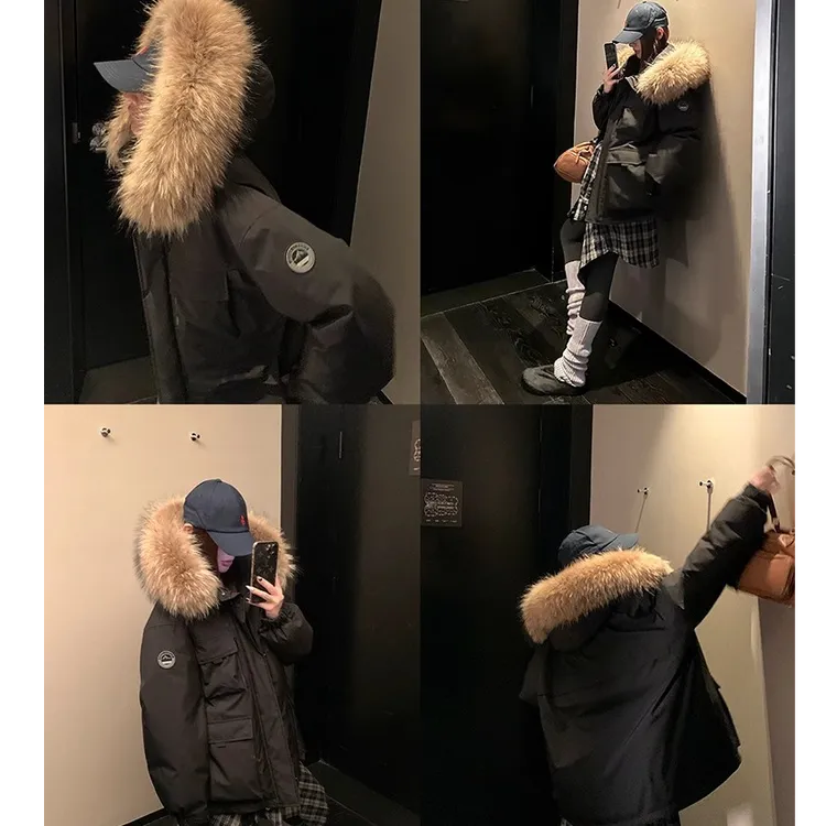 COCO皮草“冰川陨石”三防大貉子毛领90白鹅绒保暖羽绒服外套