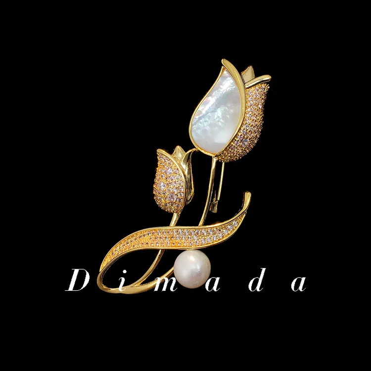 合金胸针 d1082日韩母贝郁金香胸针高档女胸花别针西装配饰