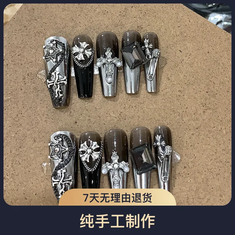 【黑天使】纯手工穿戴甲炫酷美甲美甲穿戴甲片