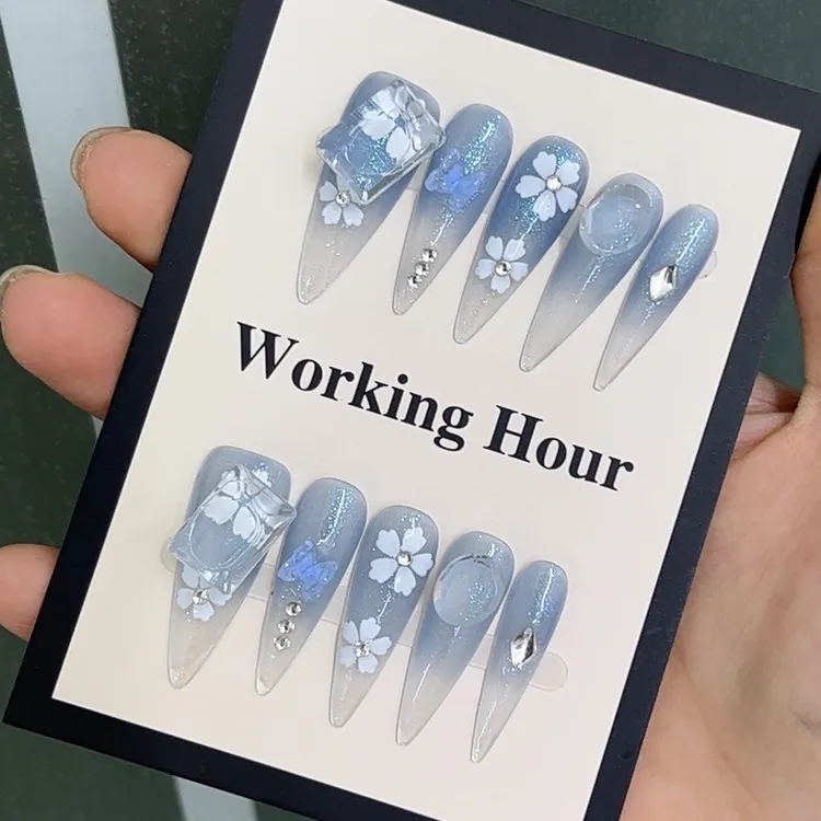 【海蓝之星】蓝色手工渐变式美甲指尖冰透超显白穿戴式穿戴甲