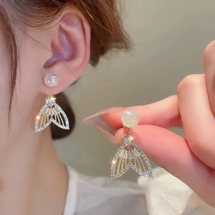 合金耳饰 人鱼姬鱼尾耳坠小众设计高级感两戴式耳环2024新款耳饰