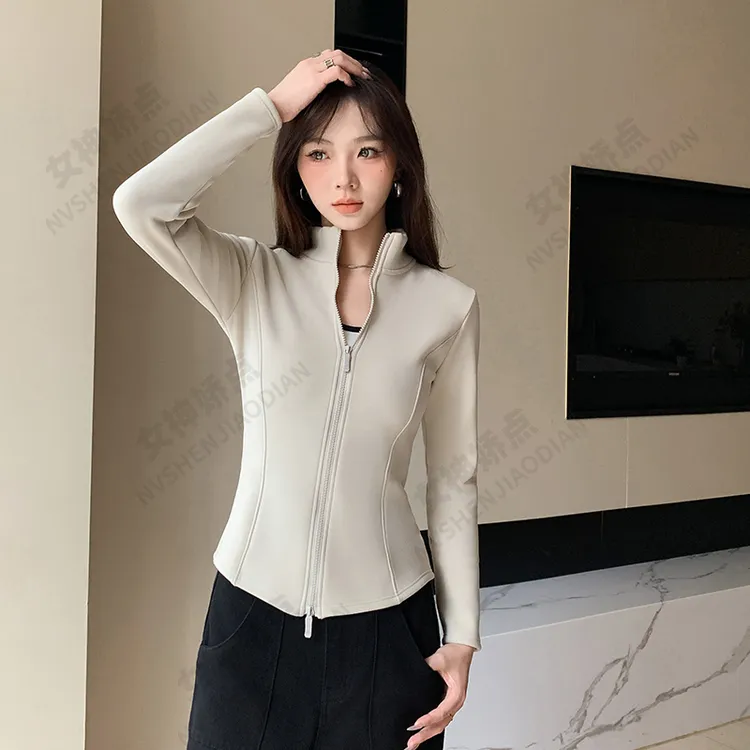 【琴姐家】秋冬石墨烯小蛮腰外套户外运动加绒立领上衣女显瘦防风衣