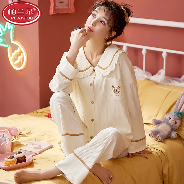 帕兰朵纯棉睡衣女士春秋款长袖裤家居服秋冬2025年新款套装可外穿