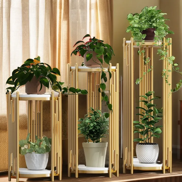 轻奢花架子客厅落地式铁艺阳台花盆置物架室内电视柜旁植物摆放架