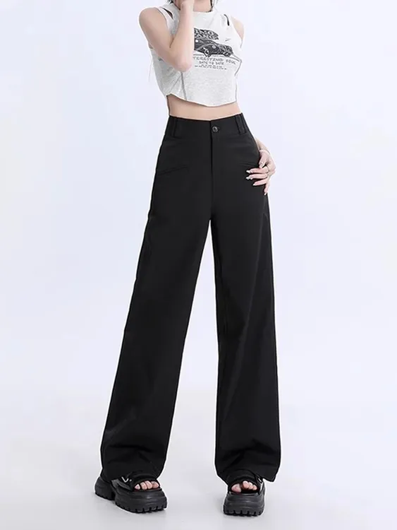 美式复古休闲西装裤女秋季款大码胖mm梨型穿搭高腰显瘦直筒阔腿裤