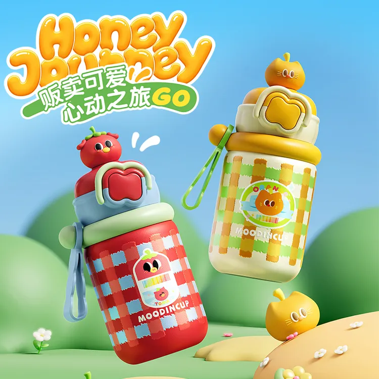 物生物保温杯女生爆款2025果味水壶带吸管儿童学生上学专用水杯