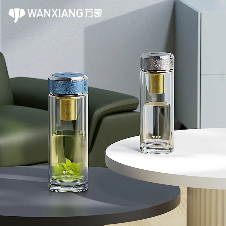 万象抗菌双层玻璃杯商务家用便携隔热高档车载过滤透明大容量