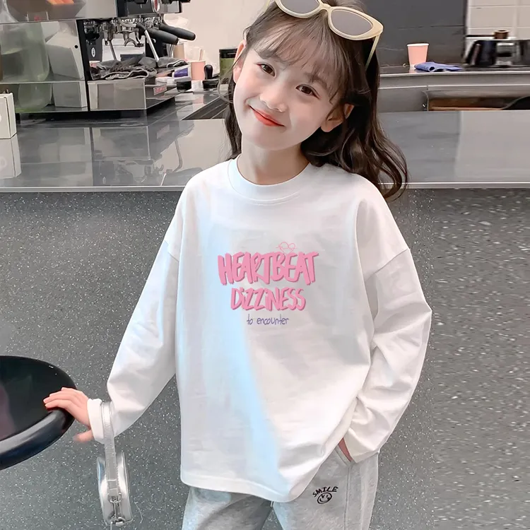 女童白色打底衫2025新款春装纯棉女孩秋装长袖T恤儿童女童春装