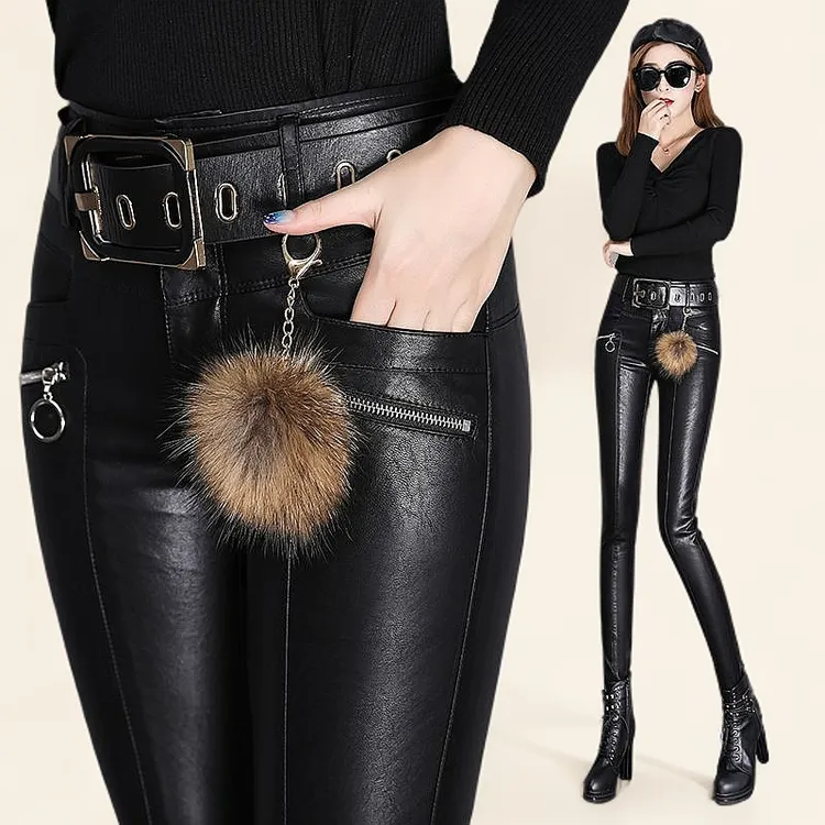 2025爆款加绒皮裤女真皮绵羊皮高腰显瘦秋冬款紧身时尚百搭休闲裤
