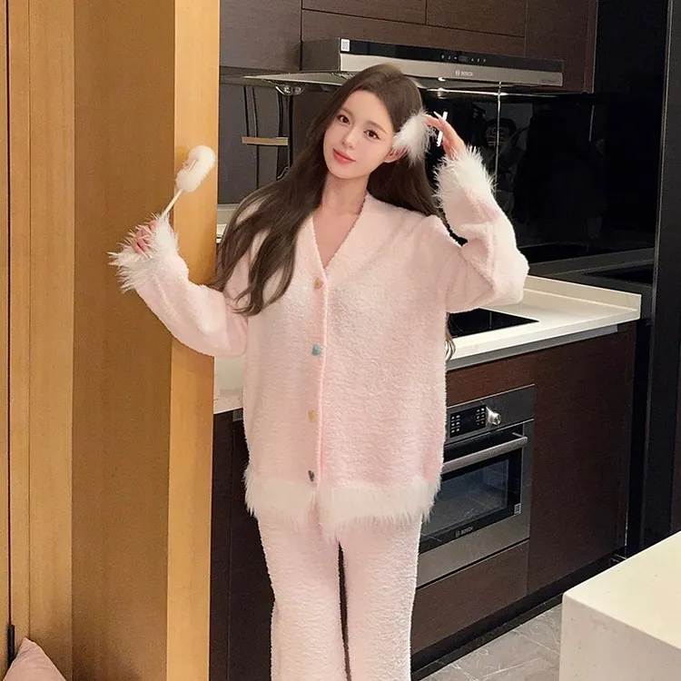 珊瑚绒睡衣女秋冬季半边绒新款可外穿家居服长袖长裤2025两件套装