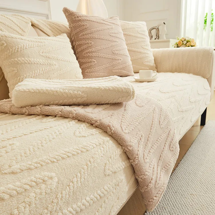 北欧风毛绒沙发垫2024高级感三人位直排沙发坐垫保暖防滑座垫盖布