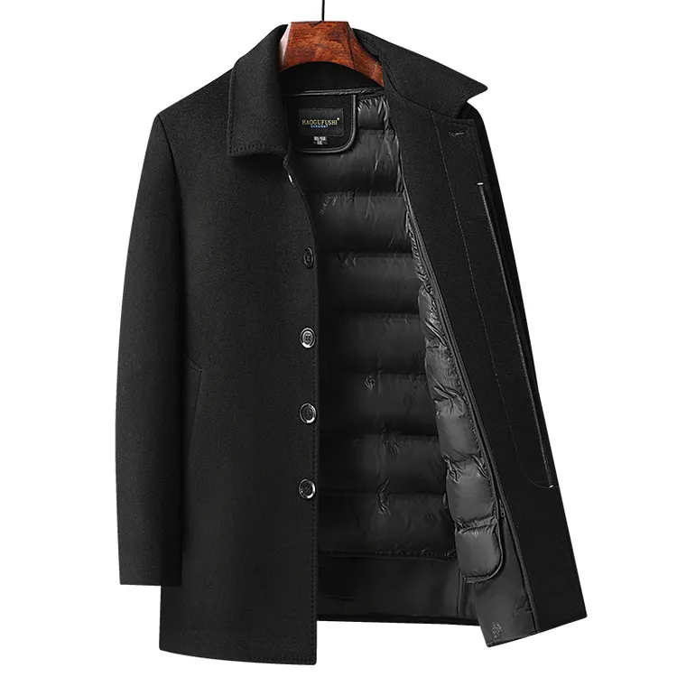 男士可脱卸内胆羊毛大衣外套加厚冬装毛呢大衣中老年男装爸爸装