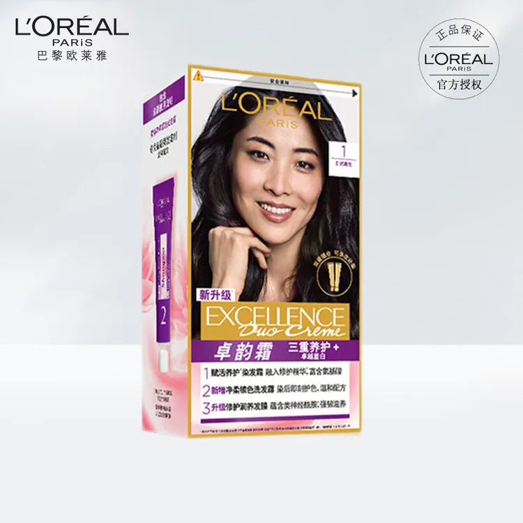 欧莱雅卓韵霜双膏染发剂自然黑色棕色遮白发染发膏自己在家染头发