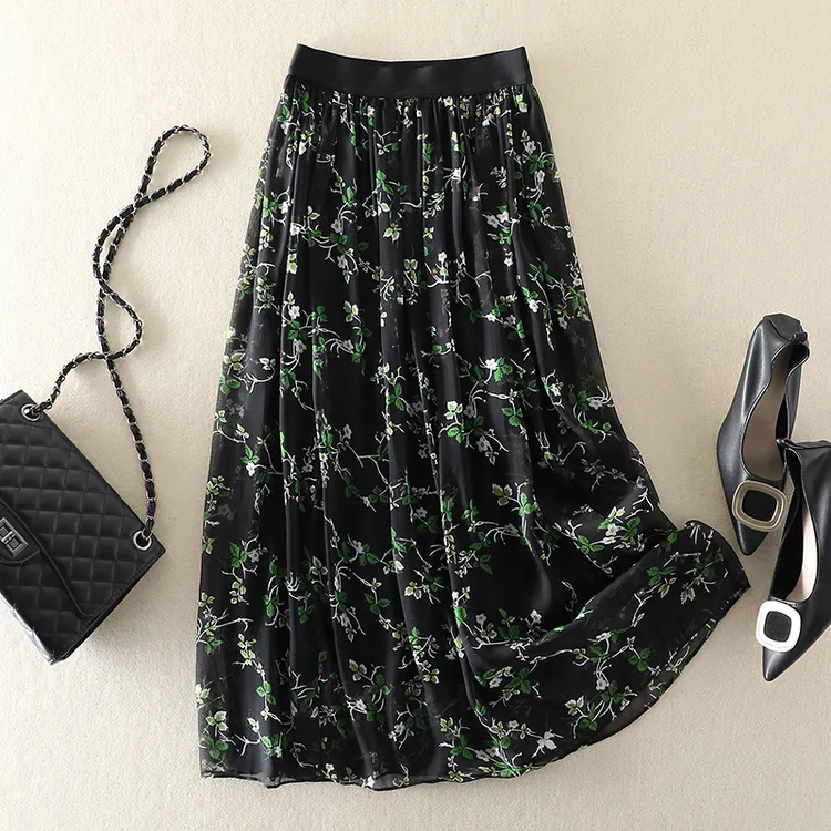 碎花高腰a字时尚气质裙子桑蚕丝真丝半身裙女夏新款中长款高级潮