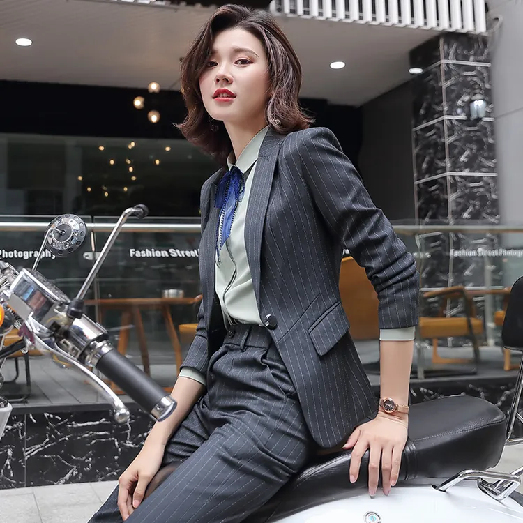 条纹西装外套女总裁气质高端职业套装春秋售楼部经理正装工作服女