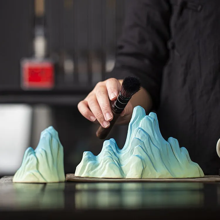 新中式禅意桌面创意假山客厅装饰品陶瓷家用水摆件卧室仿真假山