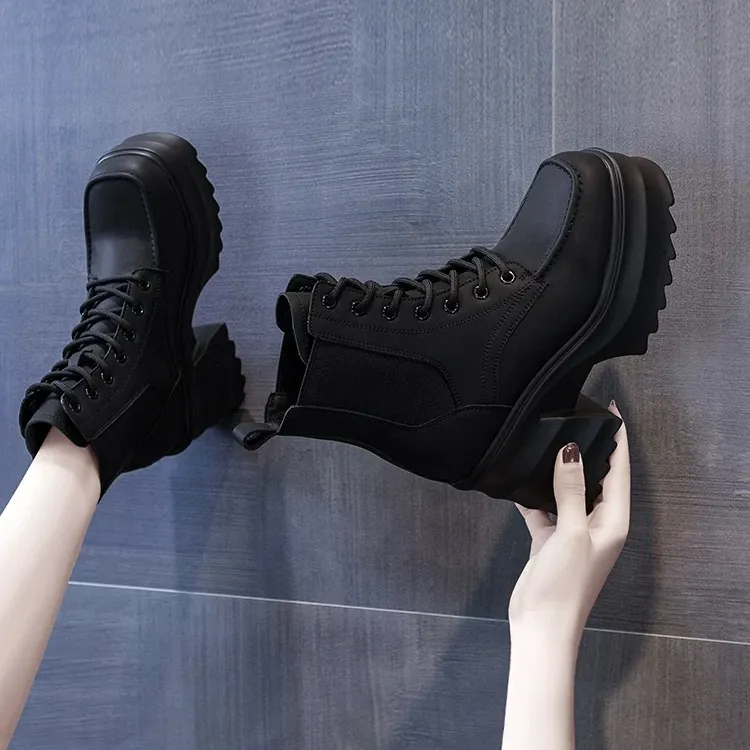 厚底英伦风内增高马丁靴女2024年秋冬季新款切尔西短靴