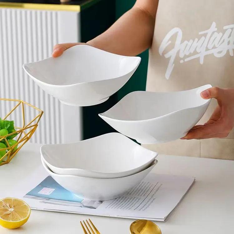 北欧ins风四角盘子创意菜盘简约陶瓷翘脚碗网红凉菜汤碗沙拉碗盘