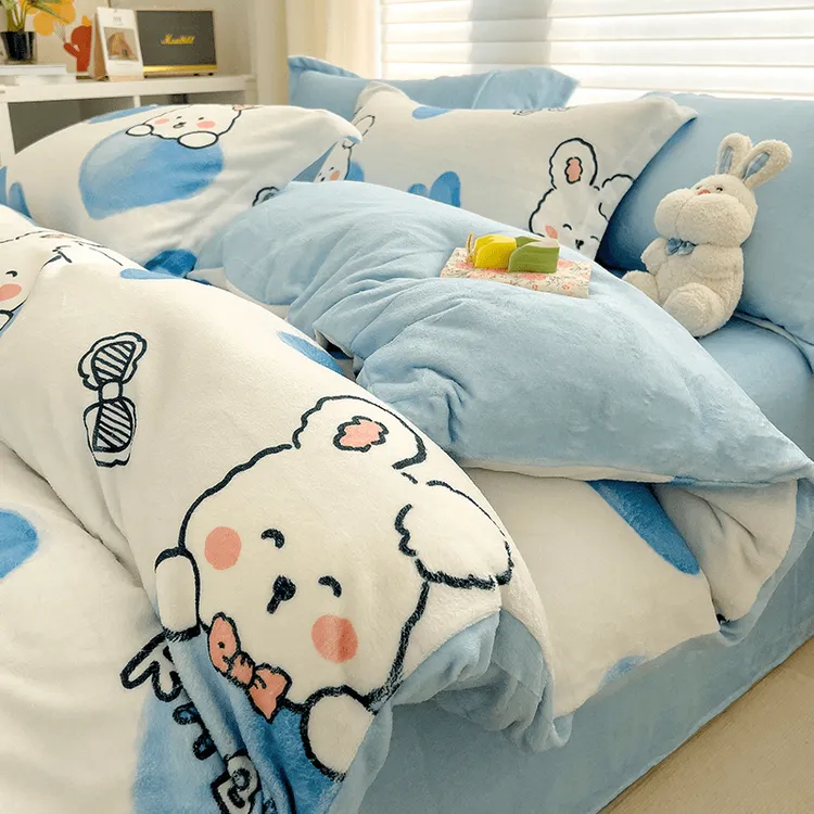 冬季牛奶绒四件套加绒床单被套双面绒法兰绒被罩单件法兰绒三件套