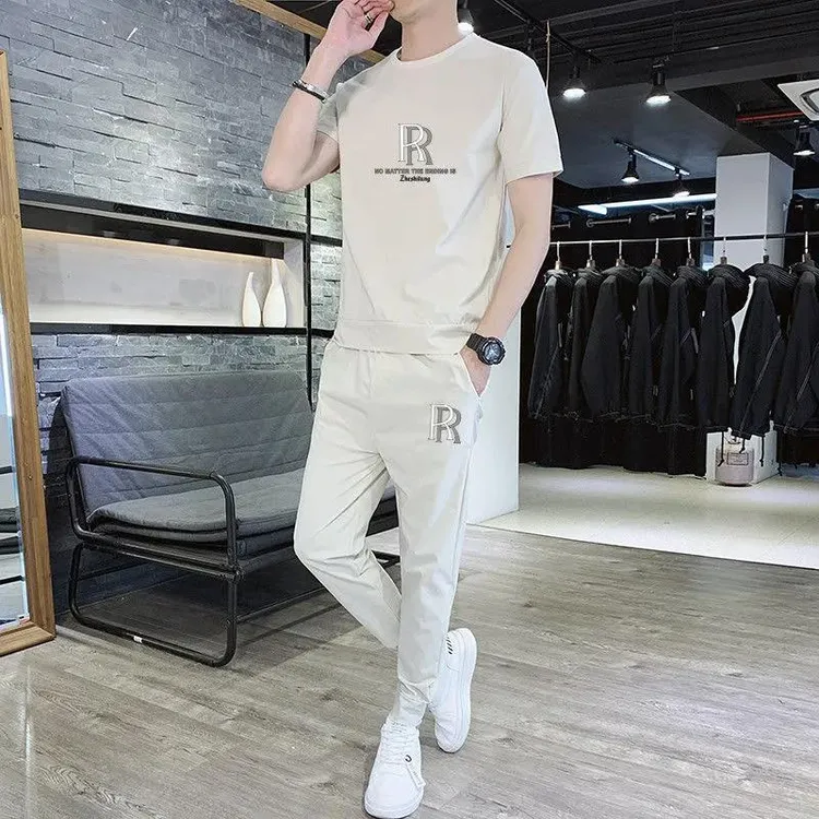 2025男士夏季新款休闲套装高档夏装冰丝一整套夏天帅气潮流两件套