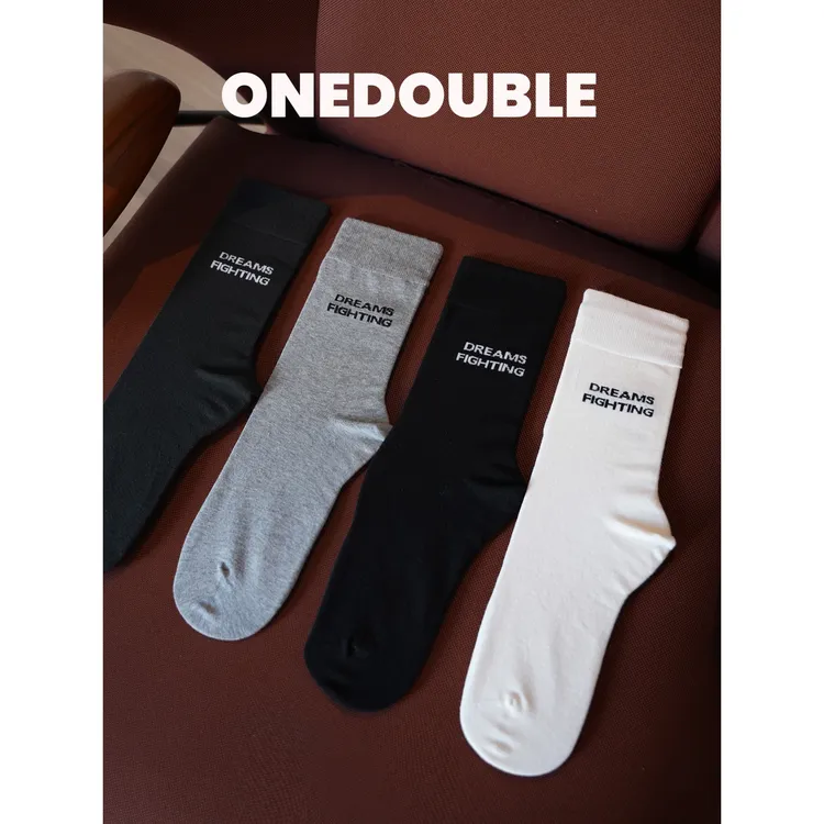 百搭新款字母运动袜中筒袜简约棉袜堆堆袜长袜学院风韩版袜子
