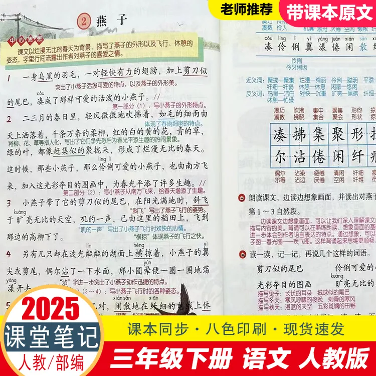 小学三年级下册语文课堂笔记人教版含课本原文内容同步预习复习XY