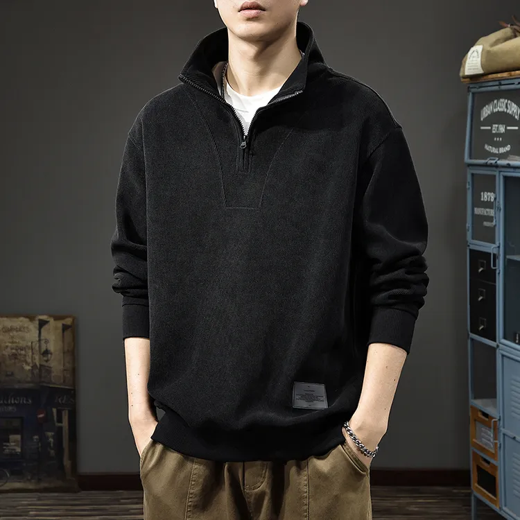 秋季新款半拉链立领男士卫衣秋冬加绒雪尼尔上衣潮牌痞帅休闲外套