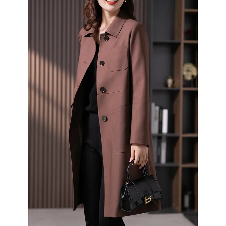 原形中长款风衣外套女秋季韩版气质减龄宽松休闲直筒大衣U87577