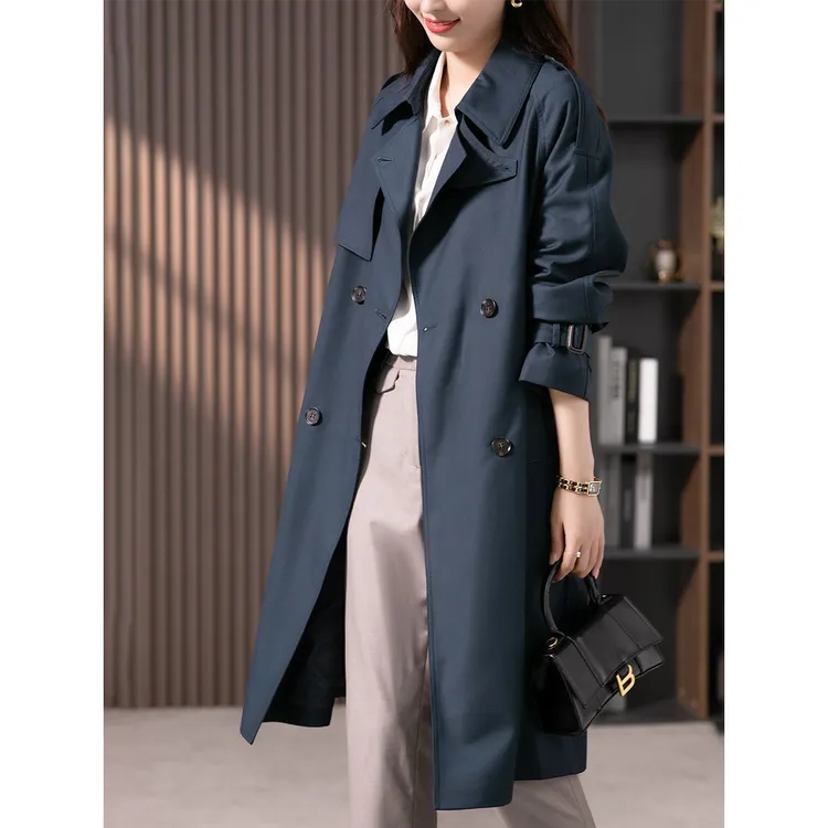 原形2025秋季英伦双排扣宽松减龄中长款风衣外套女时尚显瘦U87542