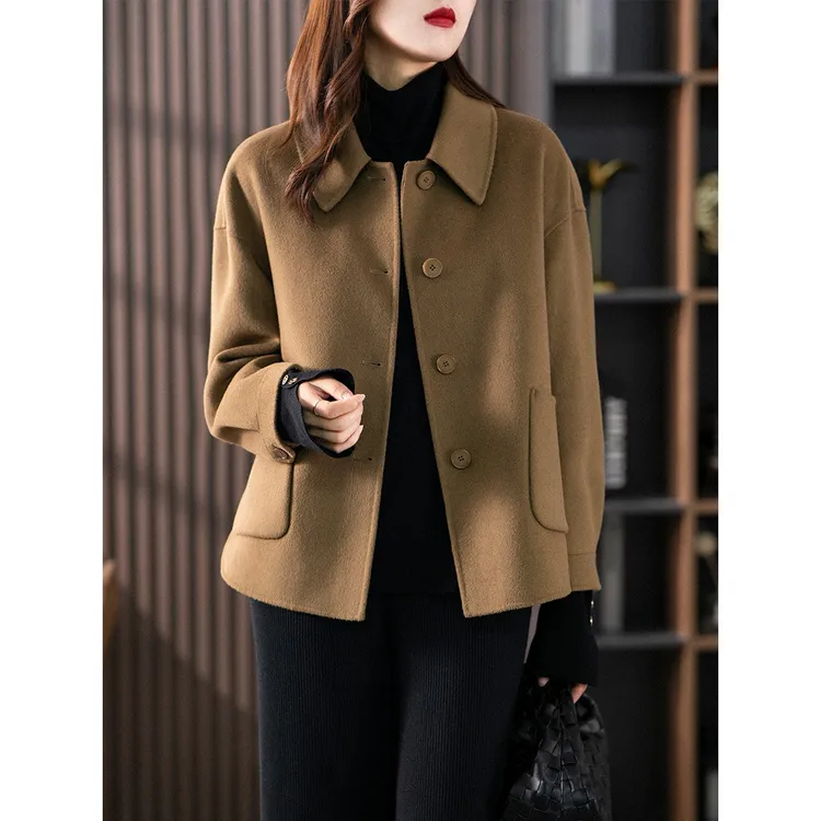 原形双面羊绒羊毛大衣女短款2025冬季韩版休闲百搭毛呢外套84858