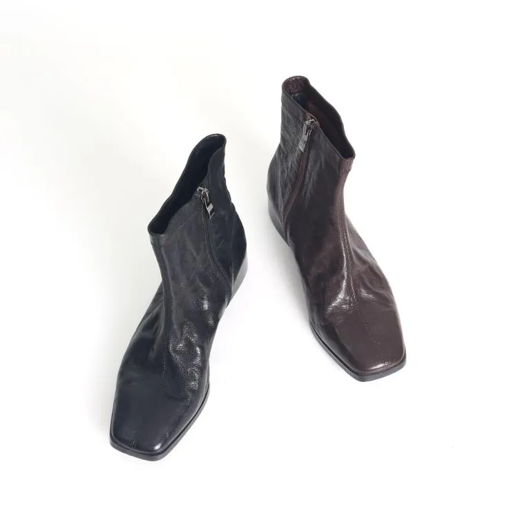 秋冬季袜女靴瘦瘦低跟女鞋百搭粗跟羊皮单靴高级感小短靴女3688-1