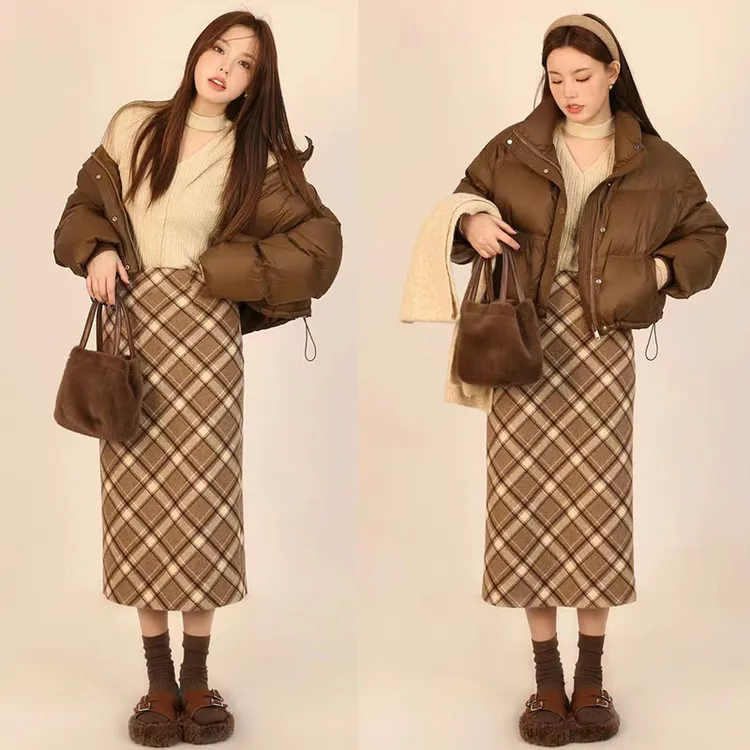 【格子毛呢】2023秋冬美拉德色系毛呢半身裙#