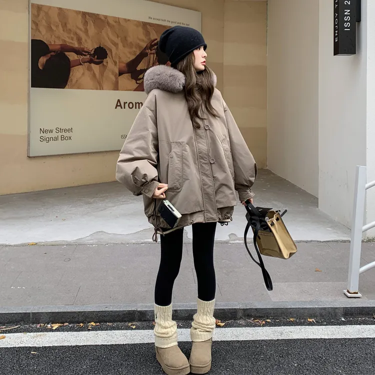 工装派克羽绒服女2025冬季新款又酷又飒炸街白鸭绒内胆韩系面包服