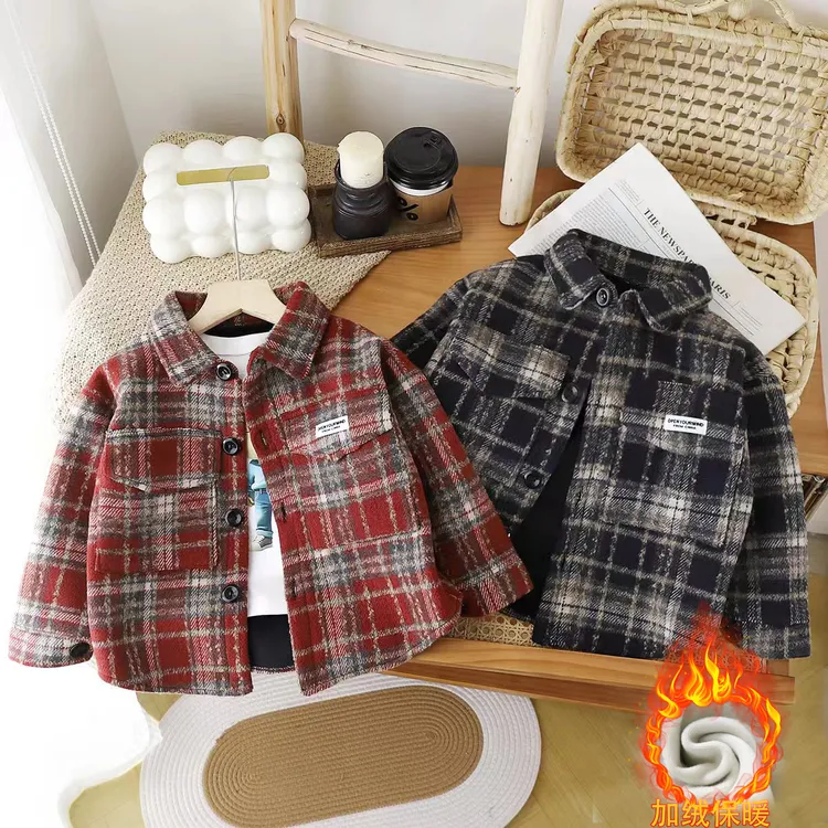 2025秋冬款儿童加绒外套男女宝宝褂子上衣长袖上衣中小童衬衣潮流