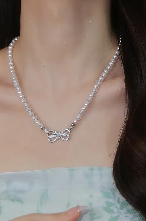 链子925银 Ben.S本饰 设计师款蝴蝶结万能扣一款多戴全珠项链a159