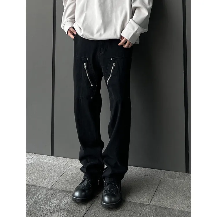 黑色双膝帆布b01伐木裤宽松直筒vibe美式拉链休闲工装裤牛仔裤男