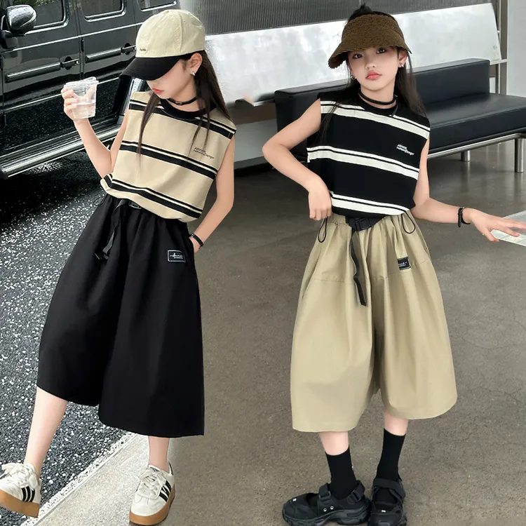 女童夏季套装2025新款儿童装洋气时髦女孩无袖中大童夏季两件套潮