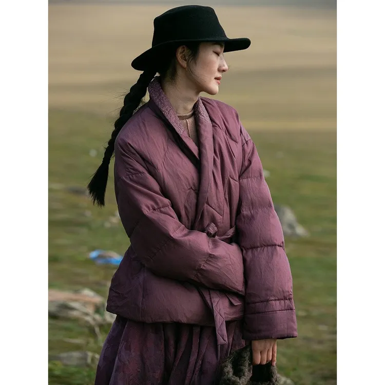 2020年冬牧衣设计女装复古中式短外套女丝棉刺绣女式羽绒服新款