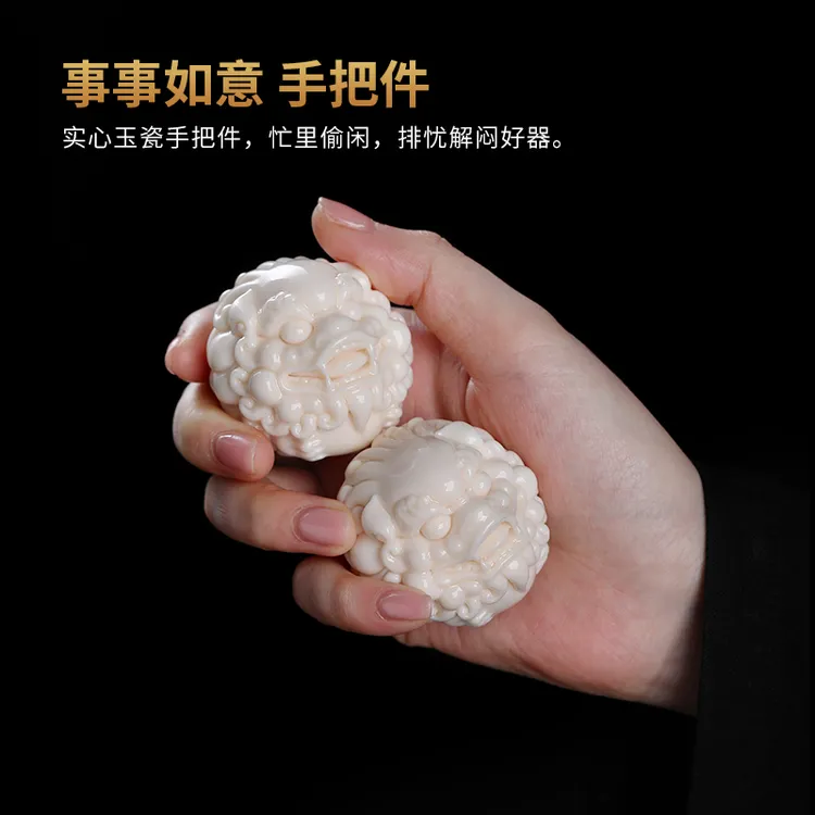 事事如意实心貔貅陶瓷摆件男士解压文玩中式茶桌随身把玩手把件