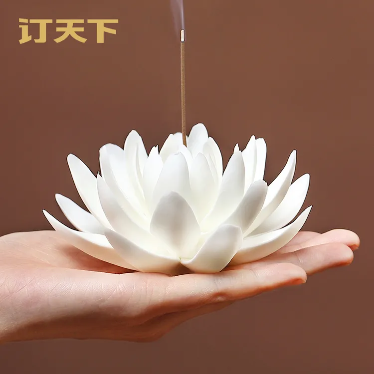 手工莲花香插香炉熏香家用室内陶瓷禅意插香座线香插茶室茶桌装饰