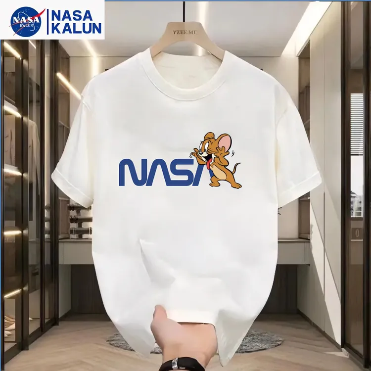 律动莫兰迪夏季时尚洋气网红爆款圆领薄款白色百搭T恤-NASA小老鼠