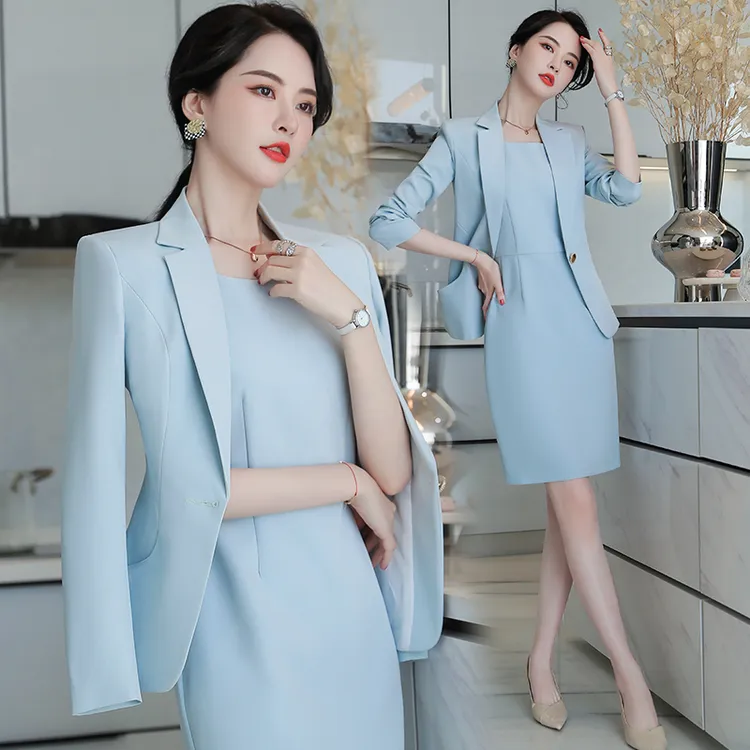职业西装外套女休闲时尚西服套裙两件套主持人OL教师美容师工作服